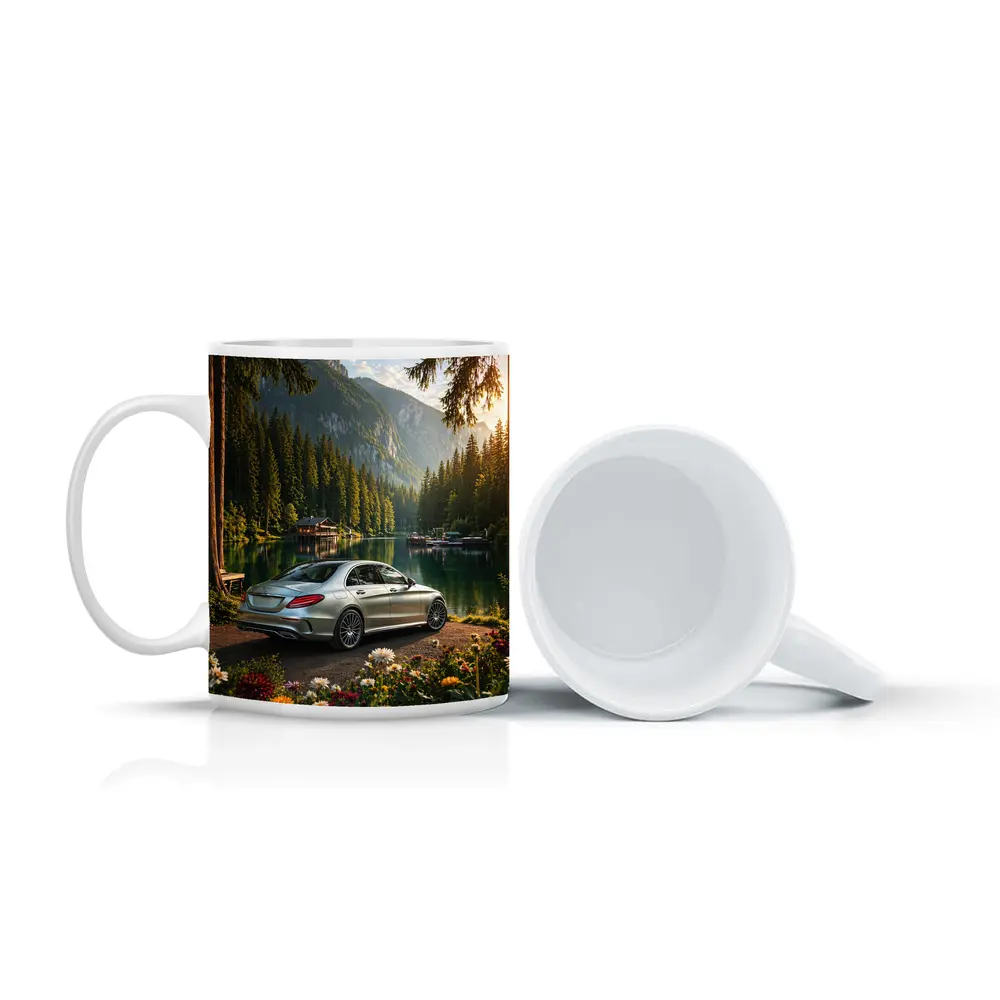 Mercedes C Class Silver Sedan Mountain Lake – Mugs