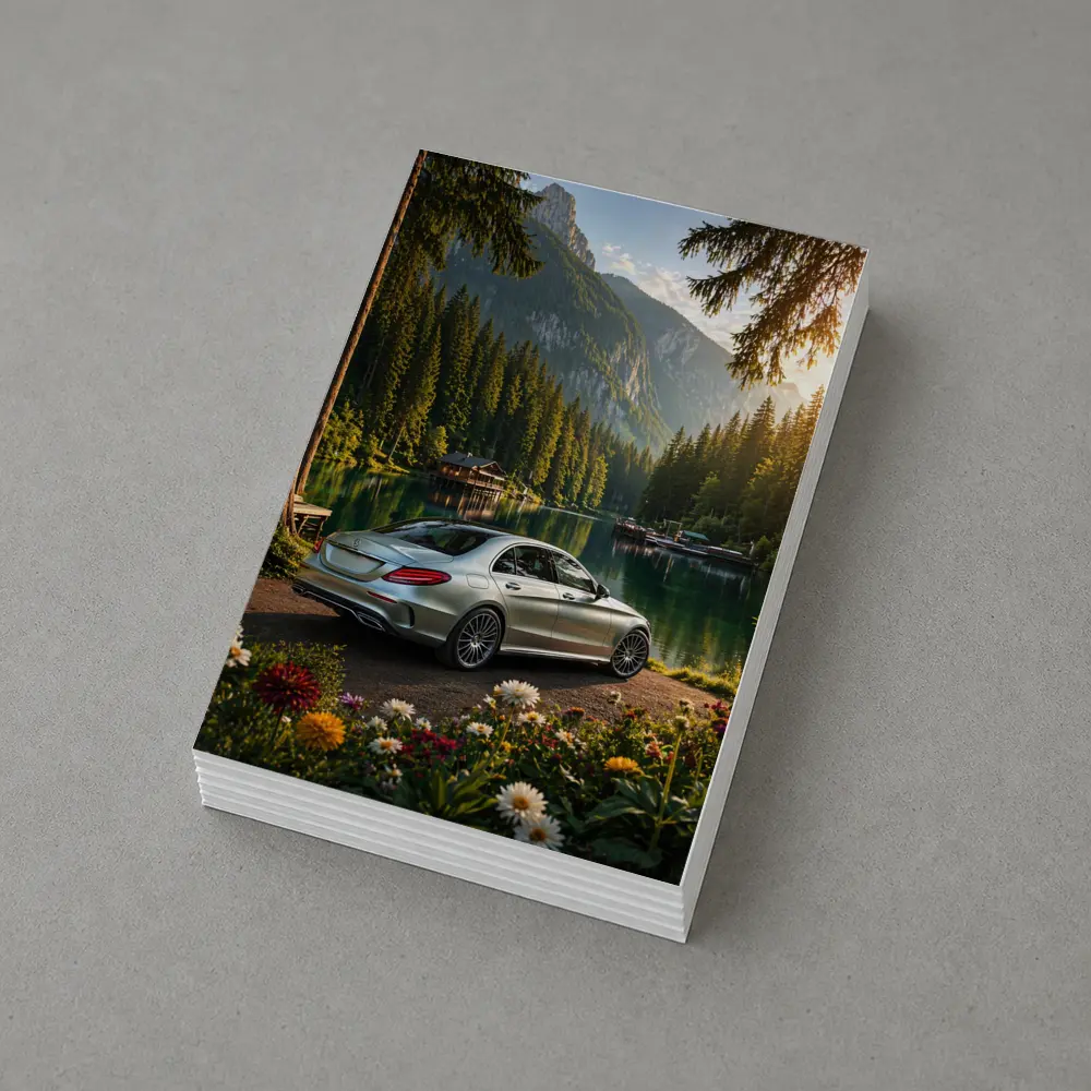 Mercedes C Class Silver Sedan Mountain Lake – Postcards