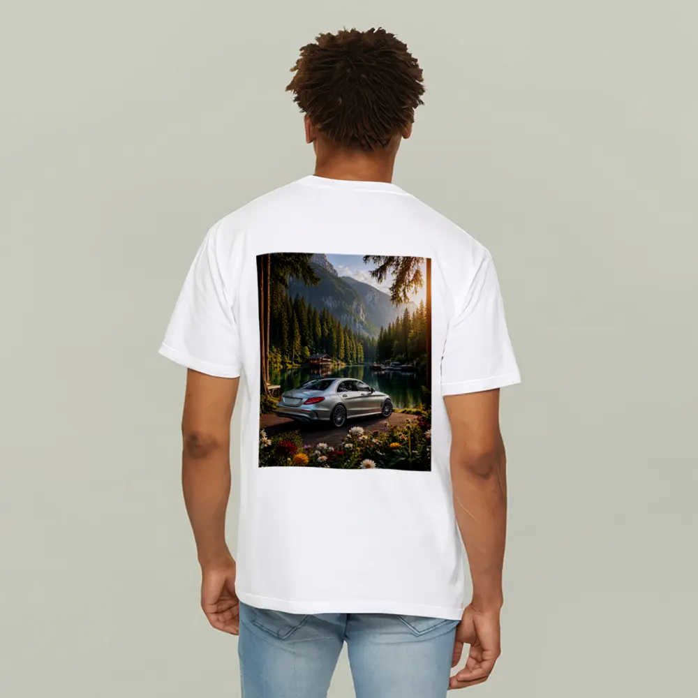 Mercedes C Class Silver Sedan Mountain Lake – T-Shirts