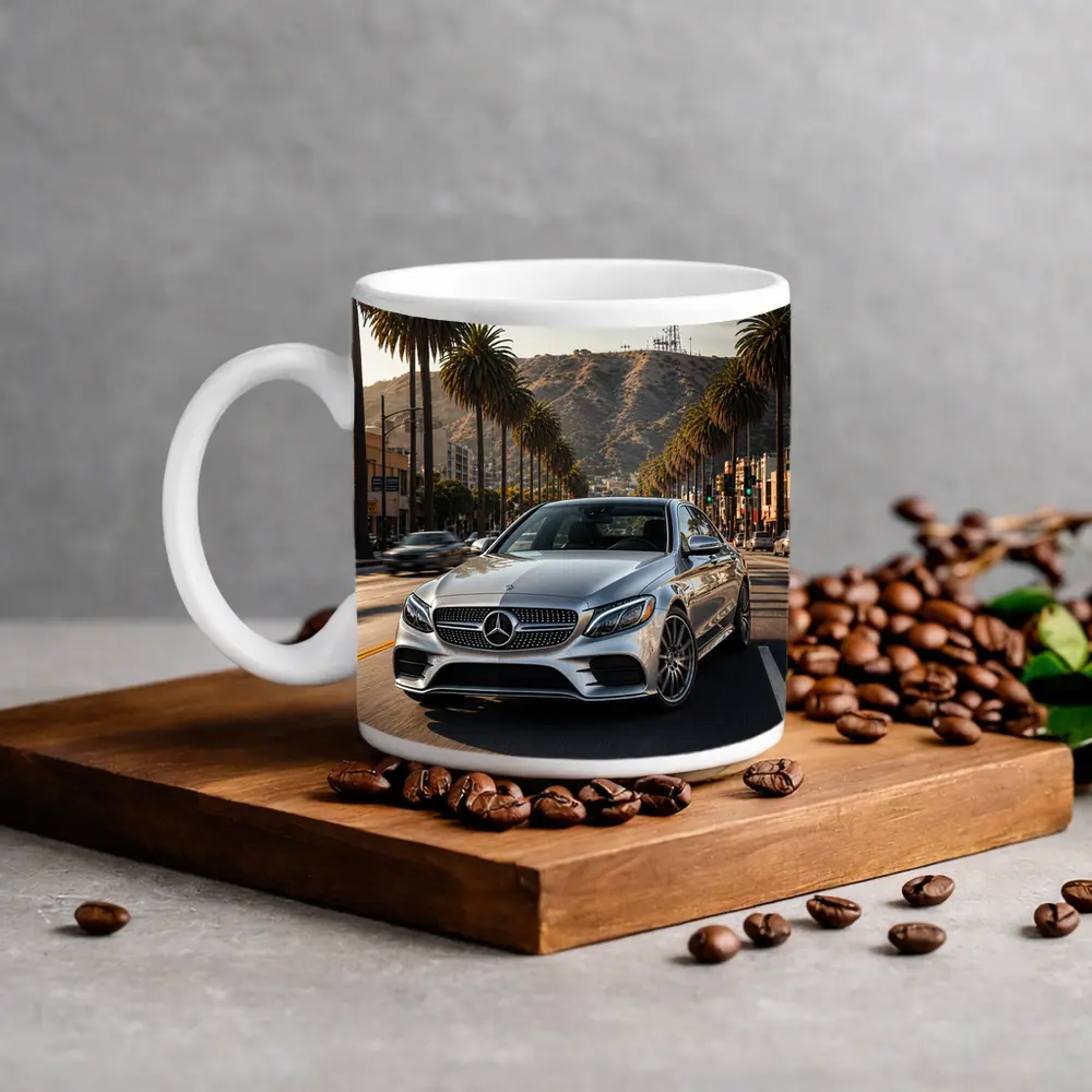 Mercedes C Class Silver Los Angeles Streets – Mugs