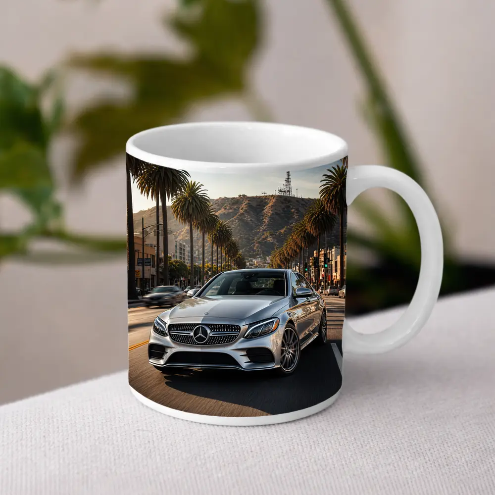 Mercedes C Class Silver Los Angeles Streets – Mugs