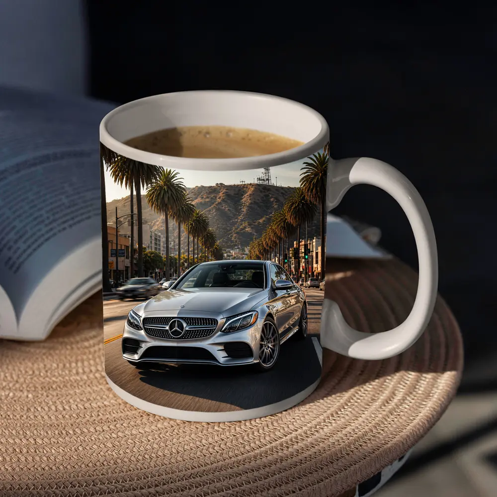 Mercedes C Class Silver Los Angeles Streets – Mugs