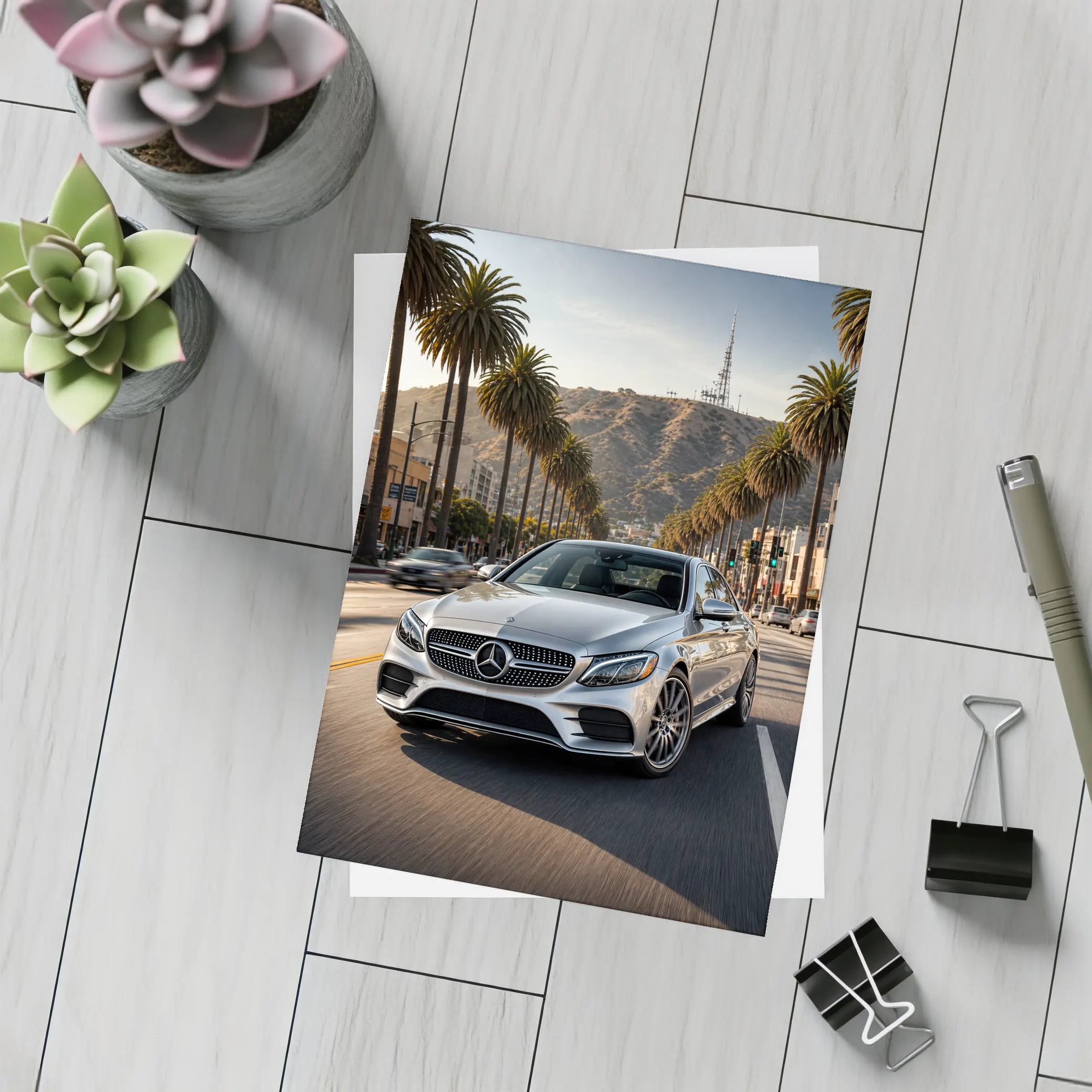 Mercedes C Class Silver Los Angeles Streets – Postcards