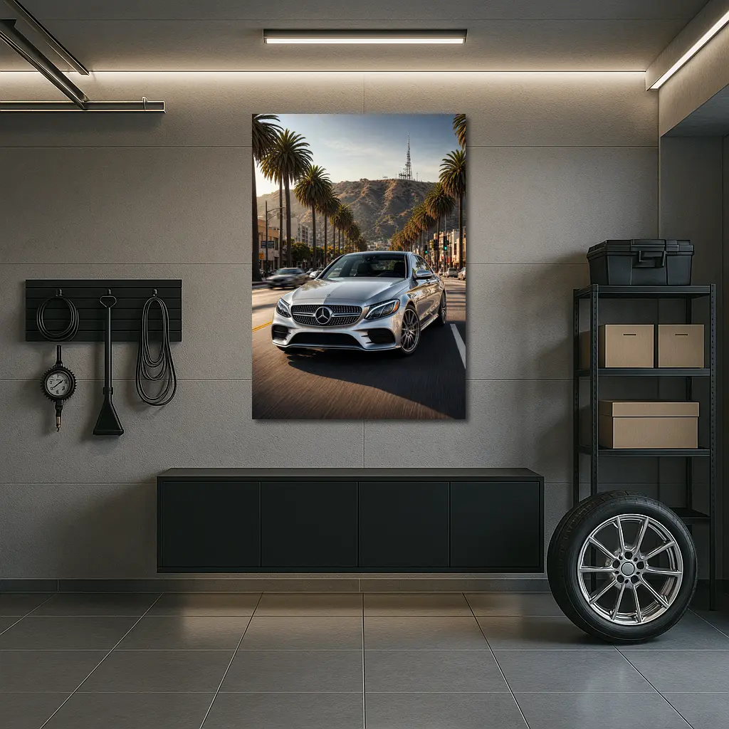 Mercedes C Class Silver Los Angeles Streets – Wall Art