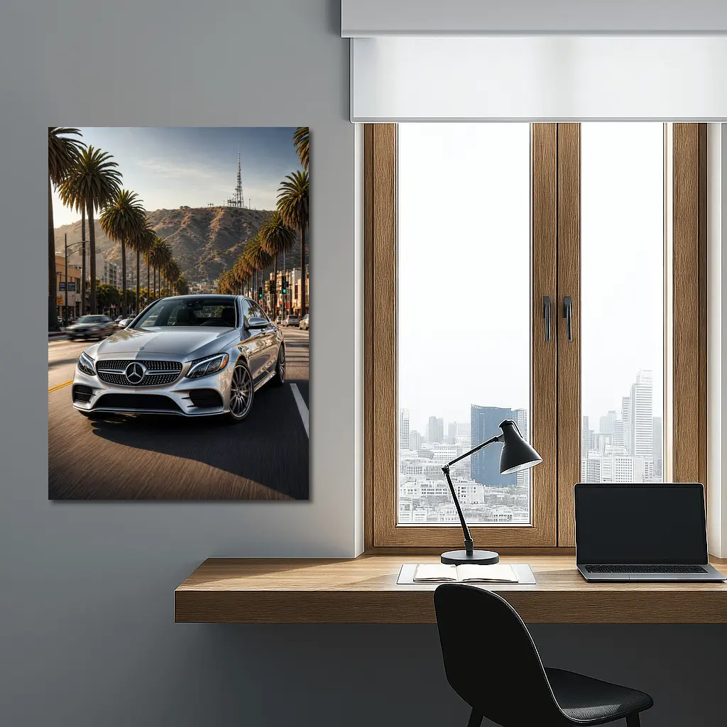 Mercedes C Class Silver Los Angeles Streets – Wall Art