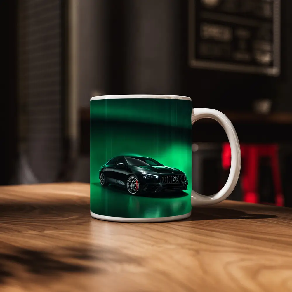 Mercedes AMG CLA Green Aurora Background – Mugs
