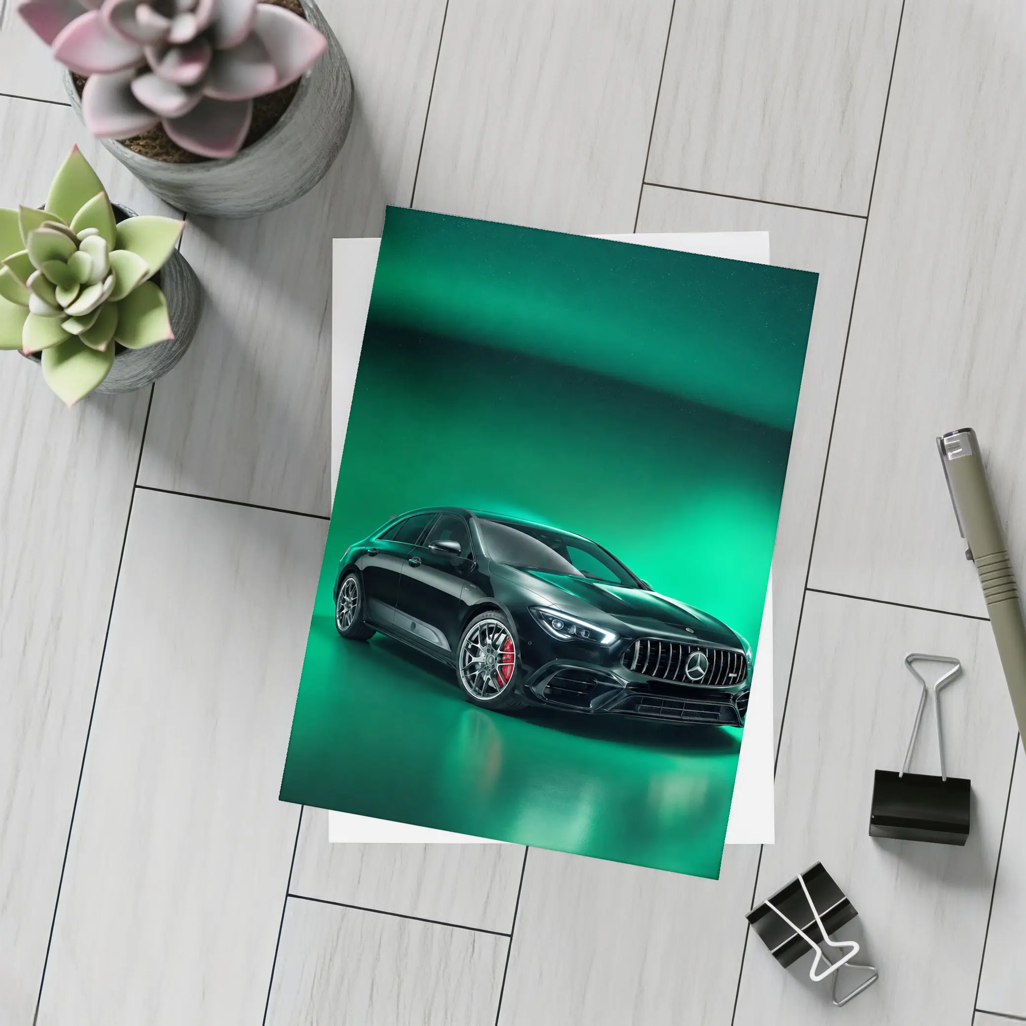 Mercedes AMG CLA Green Aurora Background – Postcards
