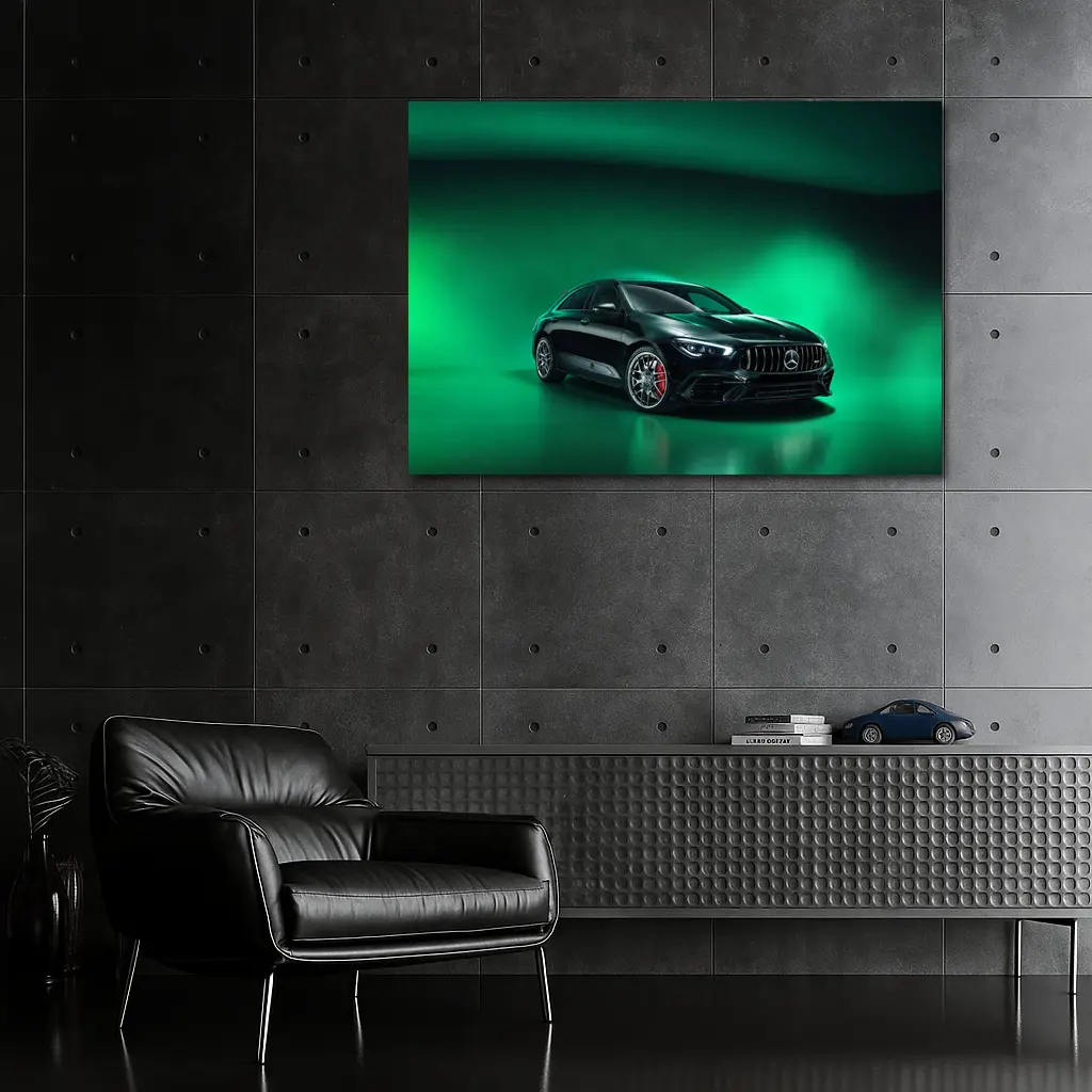 Mercedes AMG CLA Green Aurora Background – Wall Art