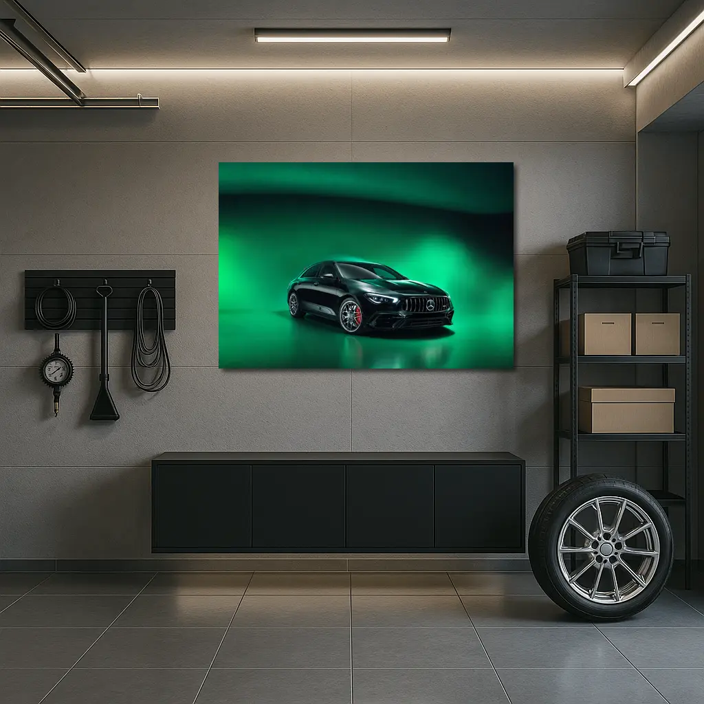 Mercedes AMG CLA Green Aurora Background – Wall Art