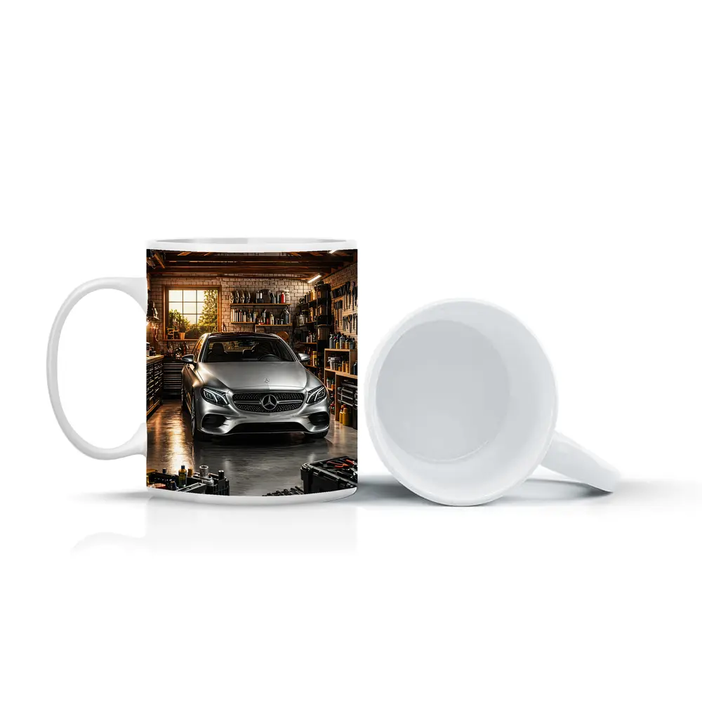 Mercedes E Class Silver Car Garage Setting – Mugs