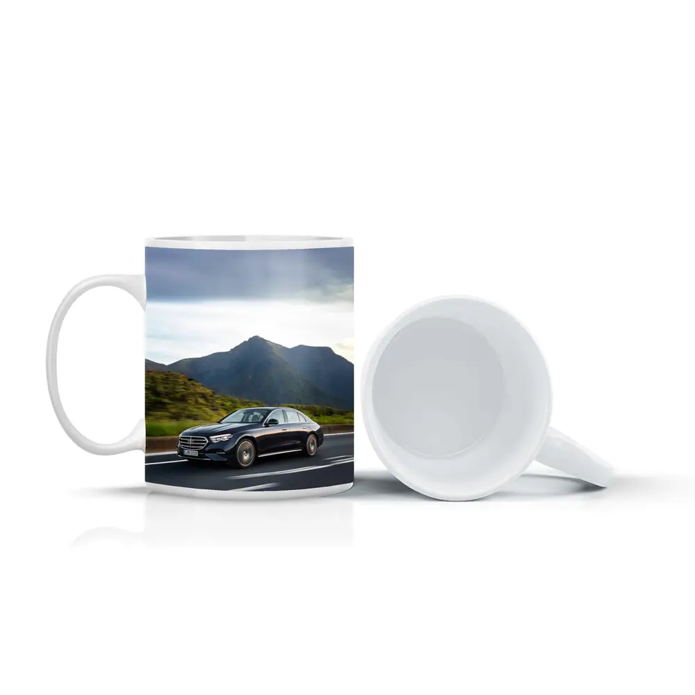 Mercedes E-Class Driving Through Mountain Road – Mugs