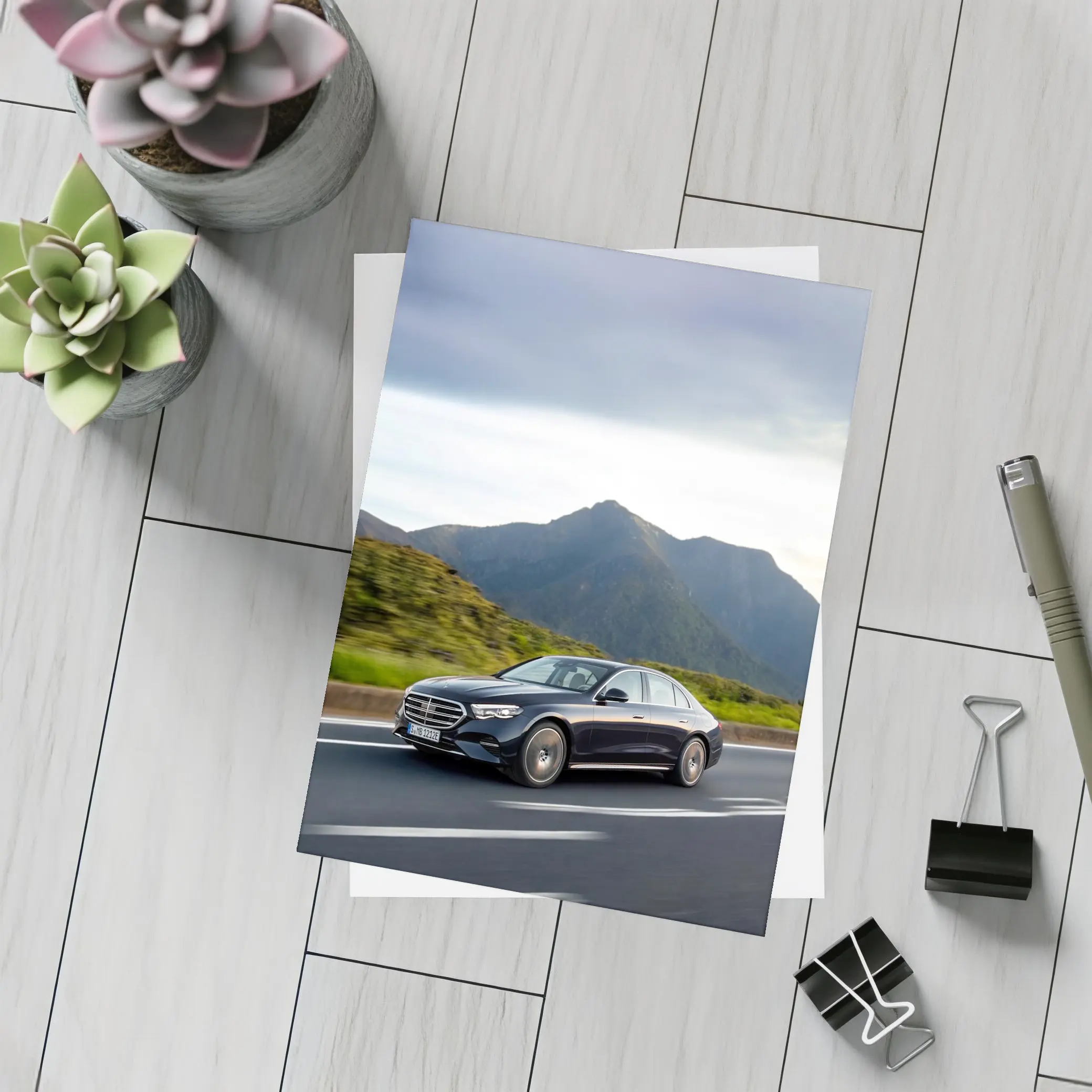 Mercedes E-Class Driving Through Mountain Road – Postcards