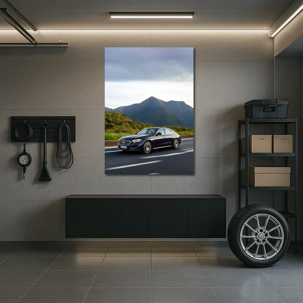 Mercedes E-Class Driving Through Mountain Road – Wall Art