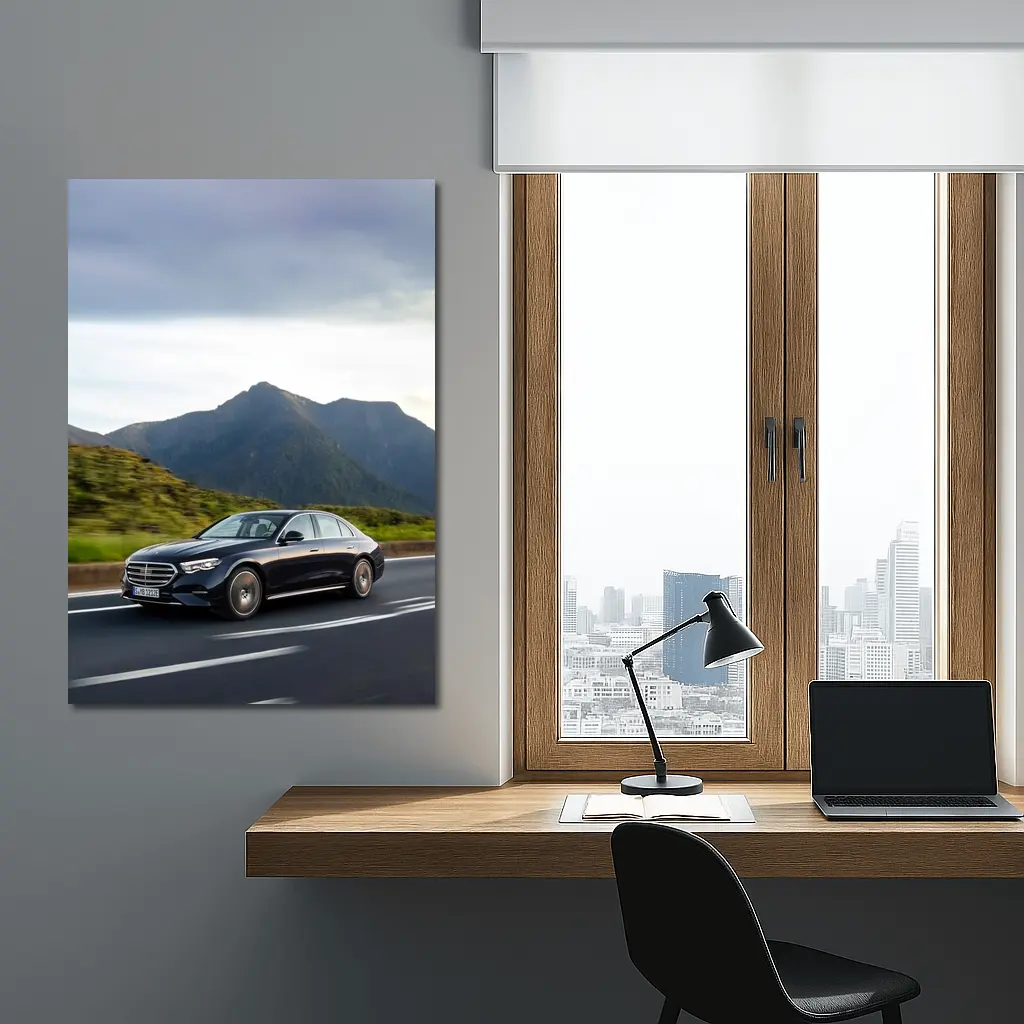 Mercedes E-Class Driving Through Mountain Road – Wall Art