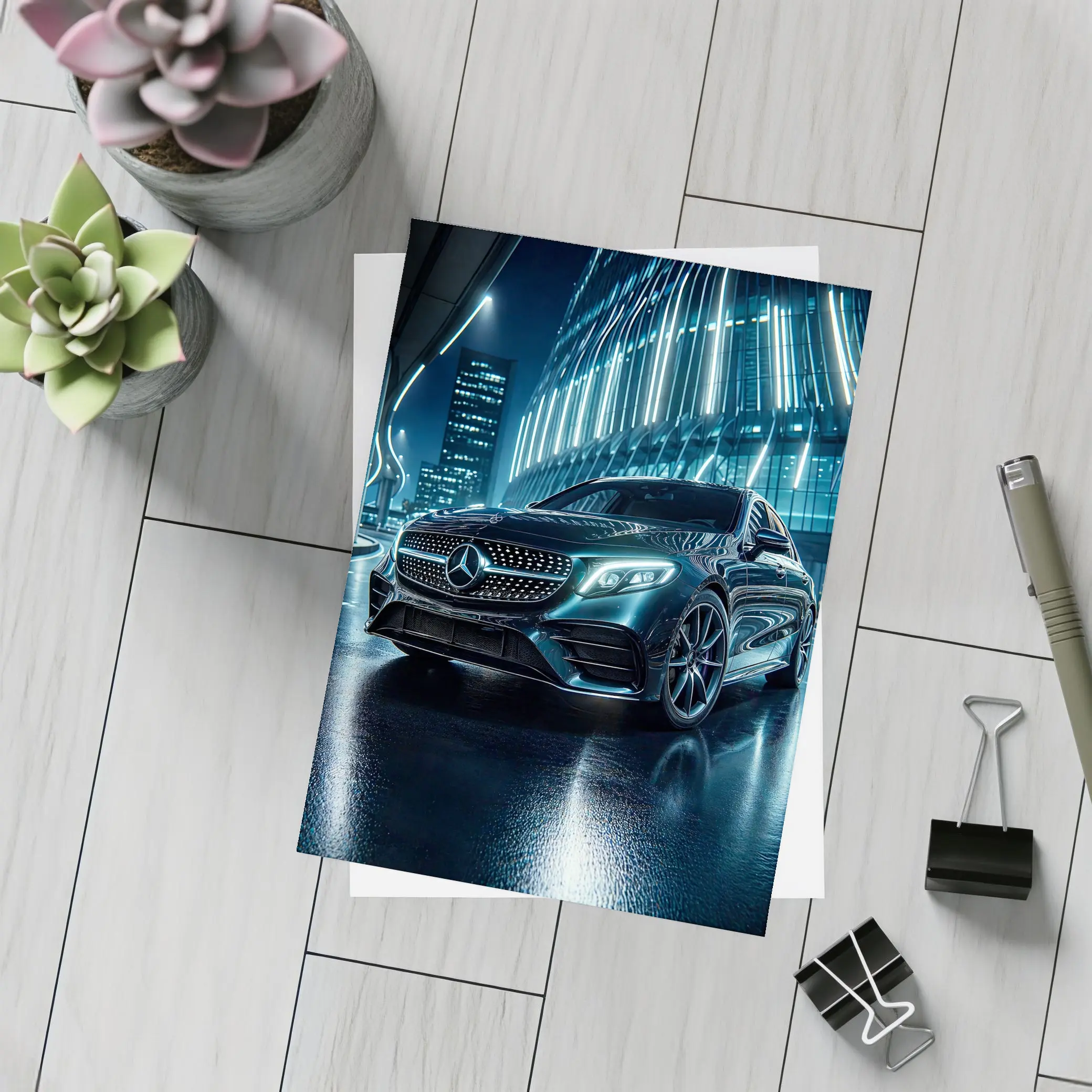 Mercedes E Class Neon City Night – Postcards