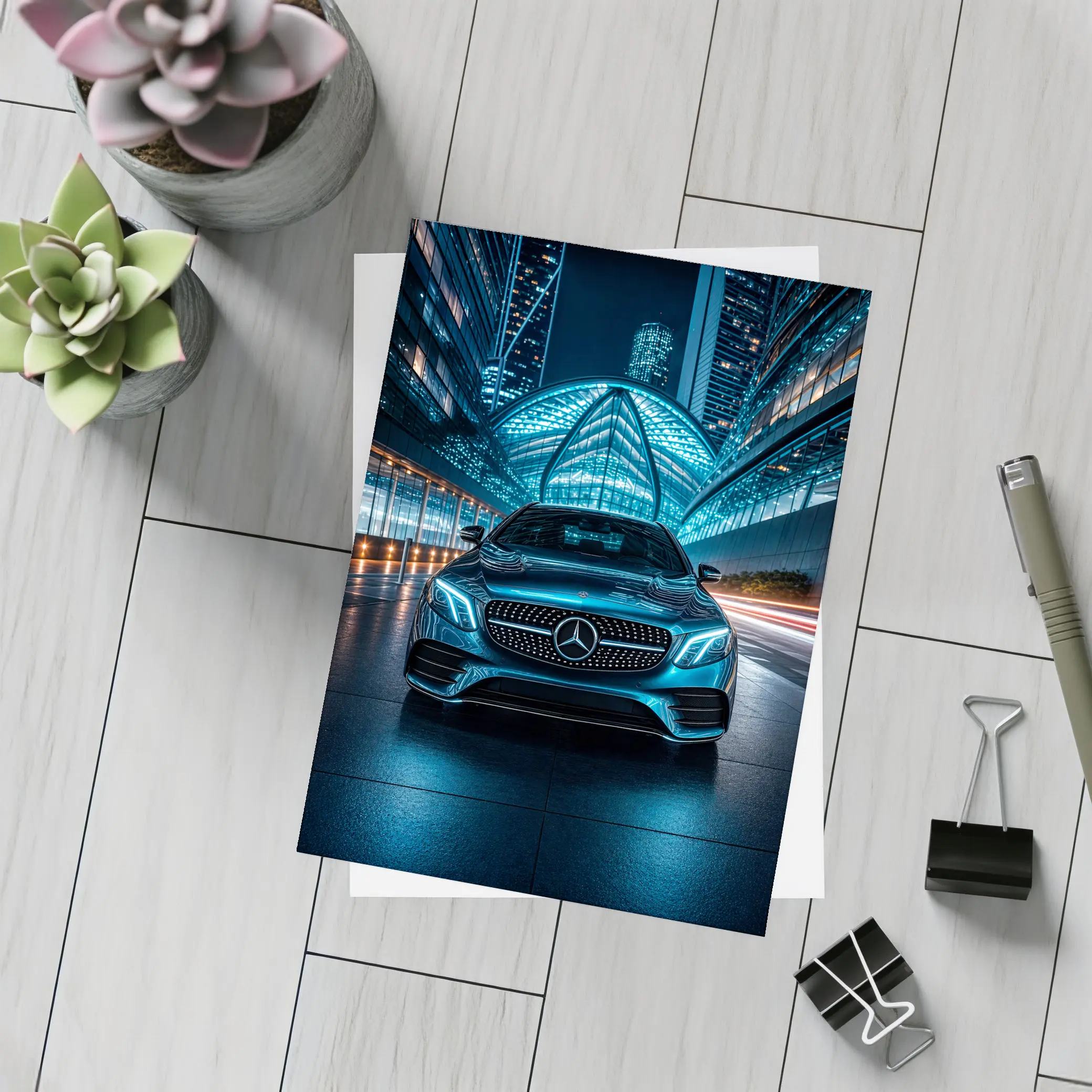 Mercedes E Class City Night Neon – Postcards