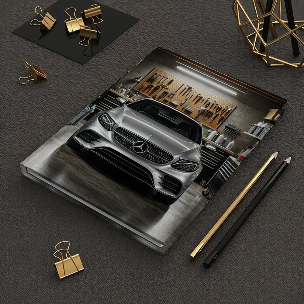 Mercedes E Class Silver Car In Garage – Notebooks