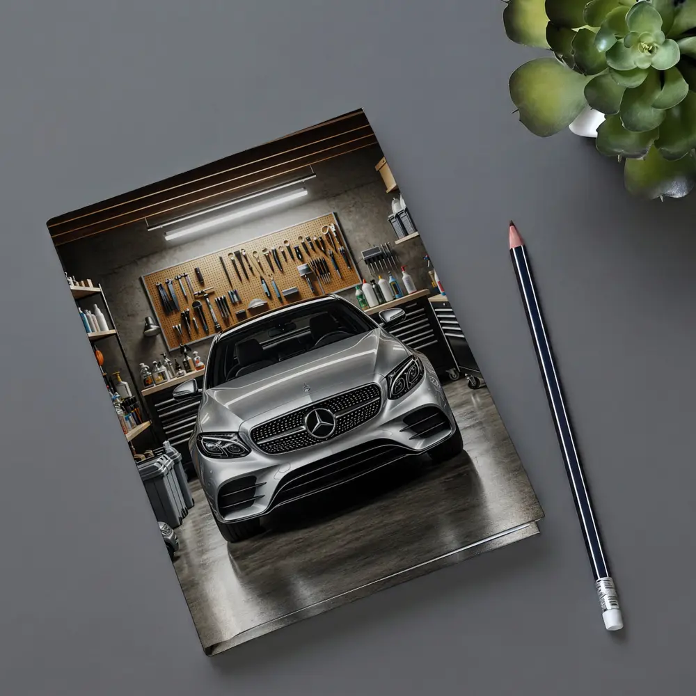 Mercedes E Class Silver Car In Garage – Notebooks