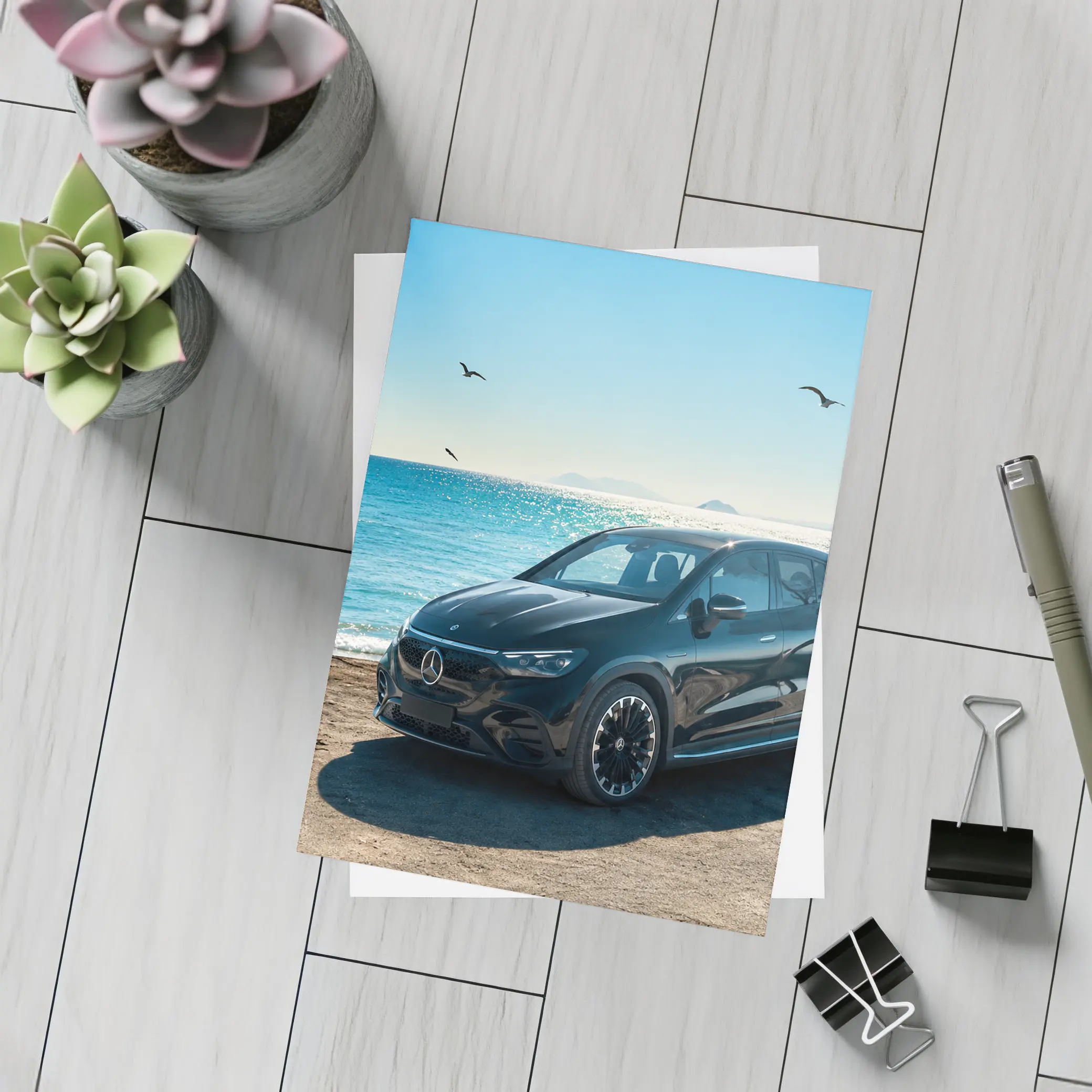 Mercedes EQS Black SUV Ocean Coast – Postcards