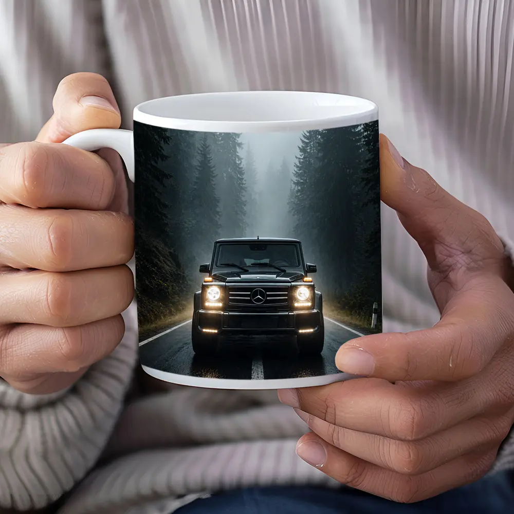 Mercedes G Class on Foggy Forest Road – Mugs
