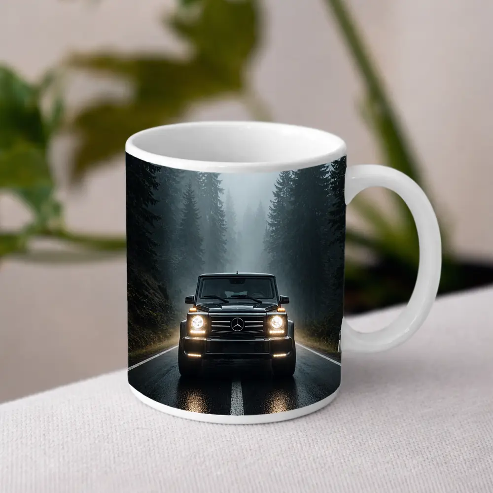 Mercedes G Class on Foggy Forest Road – Mugs