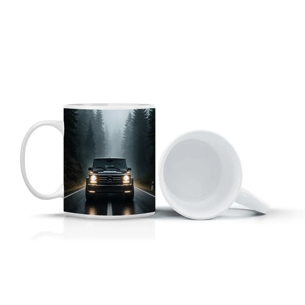 Mercedes G Class on Foggy Forest Road – Mugs