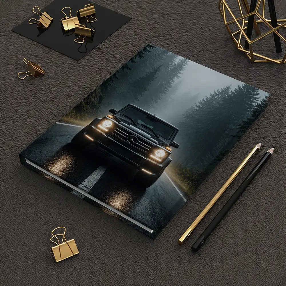 Mercedes G Class on Foggy Forest Road – Notebooks