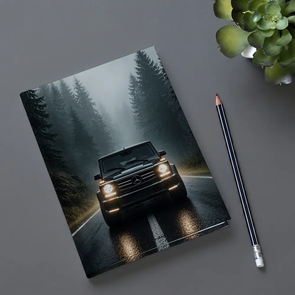 Mercedes G Class on Foggy Forest Road – Notebooks