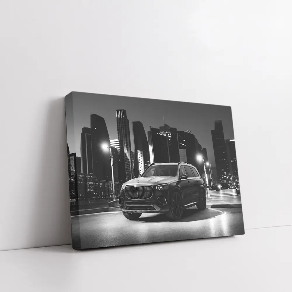 Mercedes GLS Night City Monochrome Street Scene – Wall Art