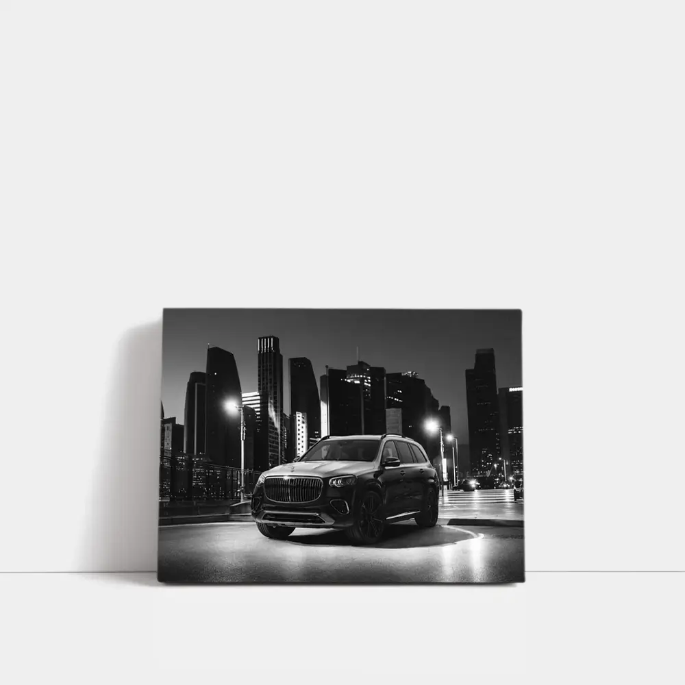Mercedes GLS Night City Monochrome Street Scene – Wall Art
