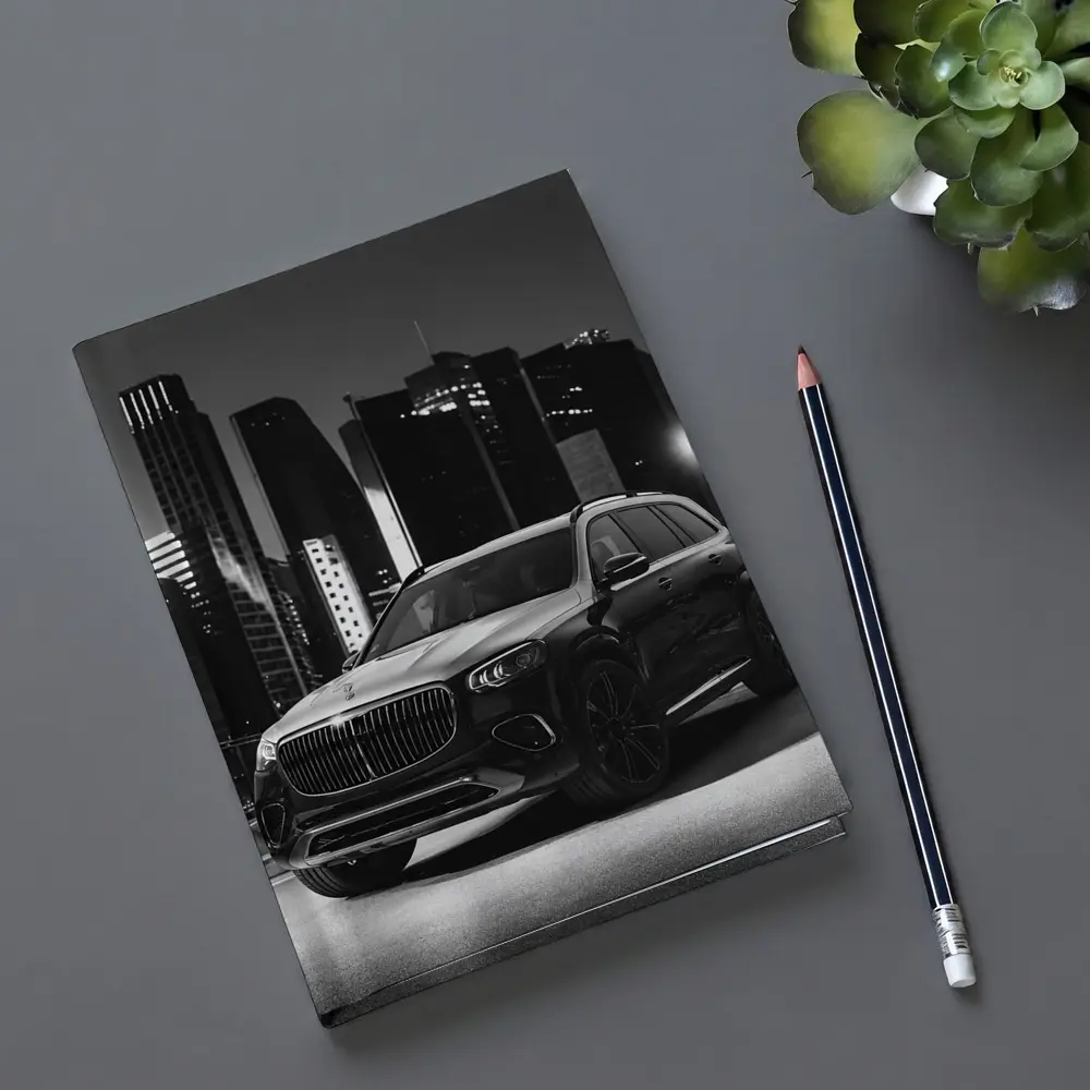 Mercedes GLS Night City Monochrome Street Scene – Notebooks
