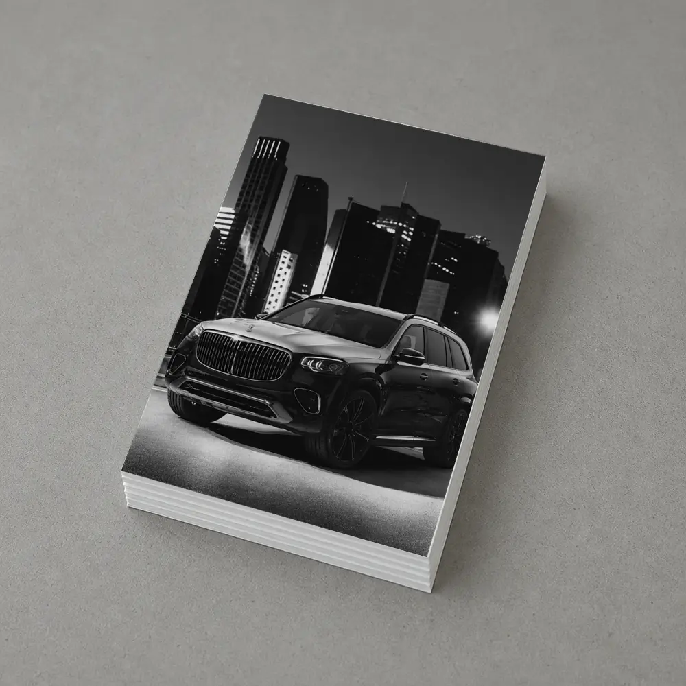 Mercedes GLS Night City Monochrome Street Scene – Postcards