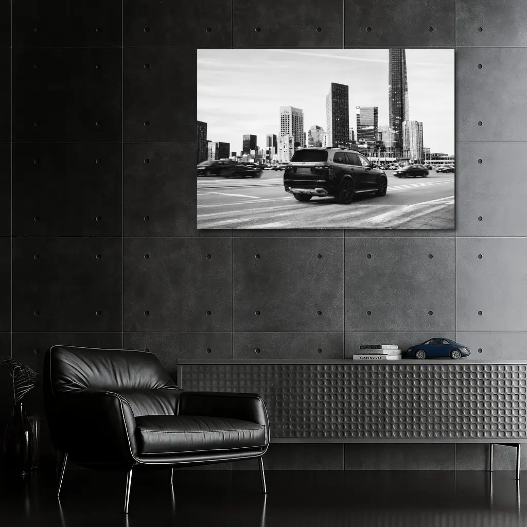 Mercedes GLS Black SUV City Skyline – Wall Art