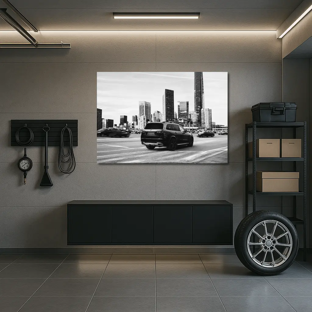 Mercedes GLS Black SUV City Skyline – Wall Art