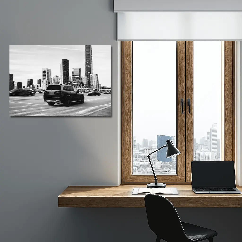 Mercedes GLS Black SUV City Skyline – Wall Art