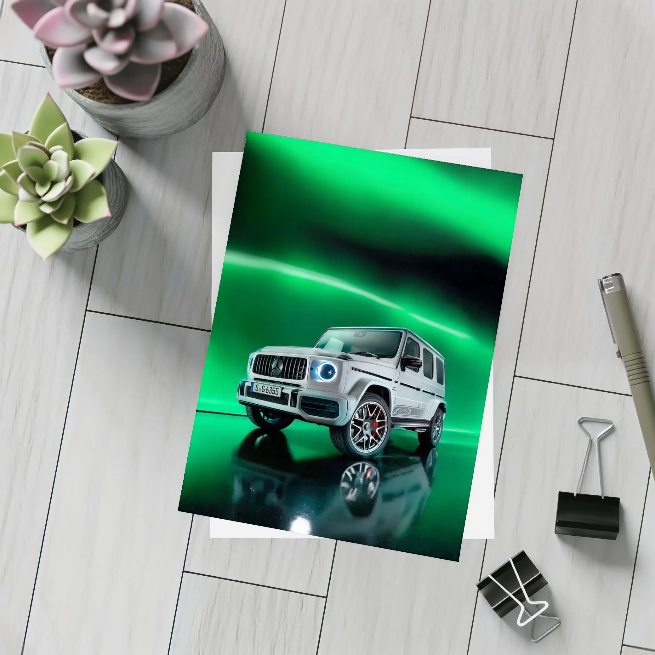 Mercedes AMG G Class Green Neon Background – Postcards