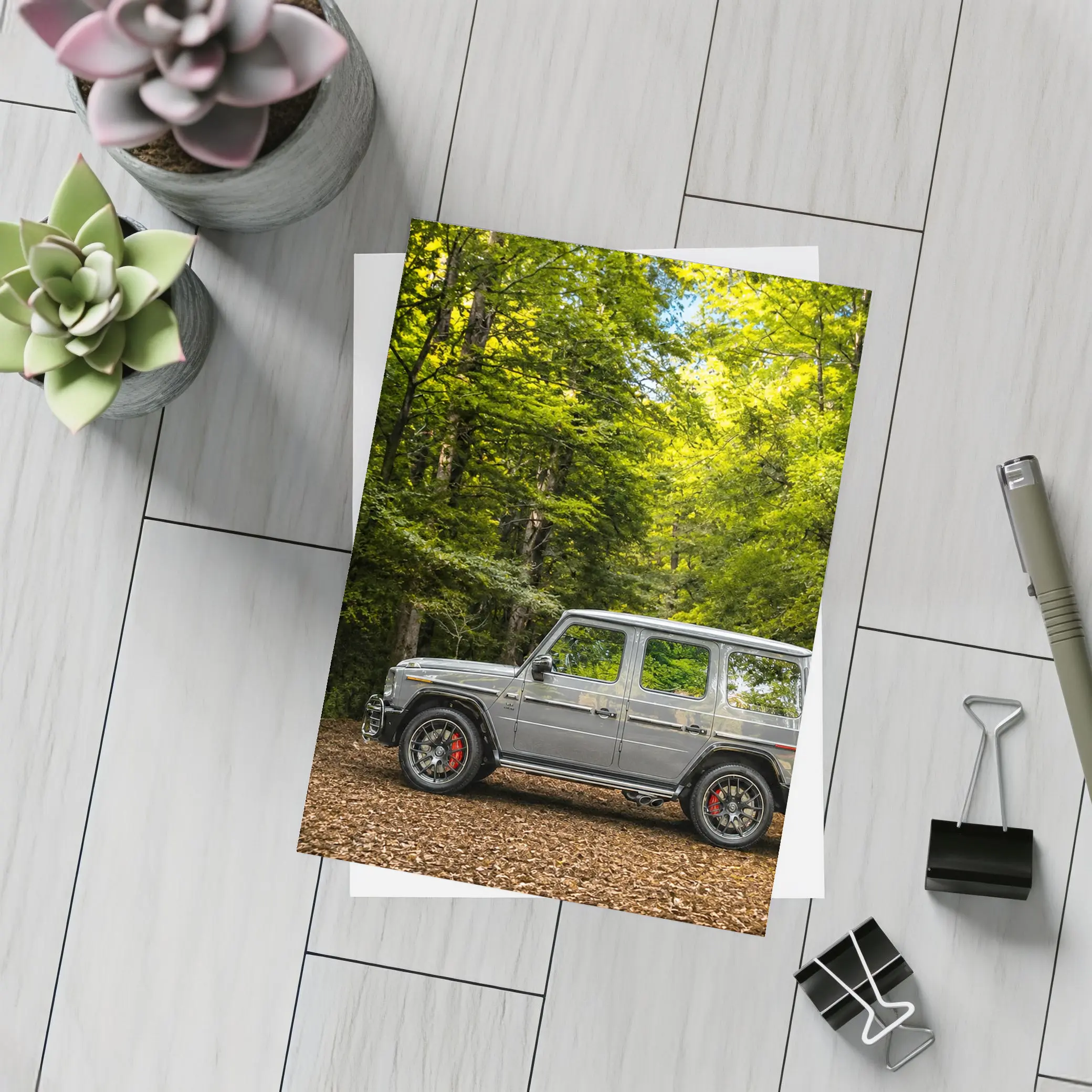 Mercedes G Wagon Silver Forest Setting – Postcards
