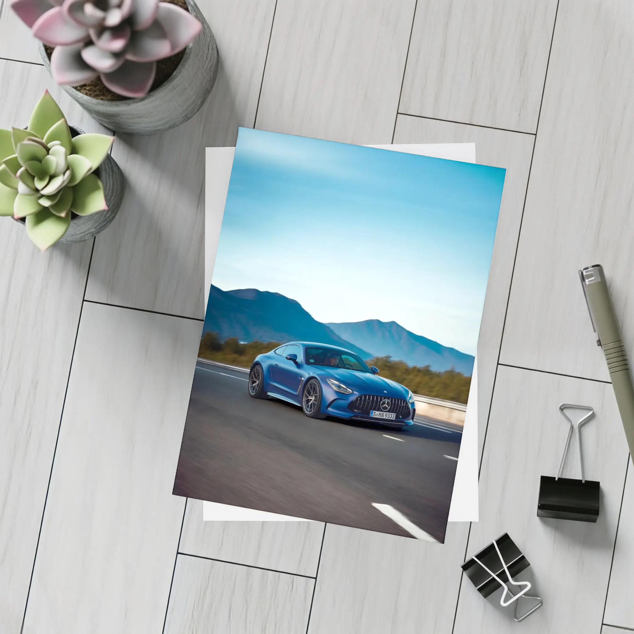 Mercedes AMG GT Blue Coupe Mountain Road – Postcards