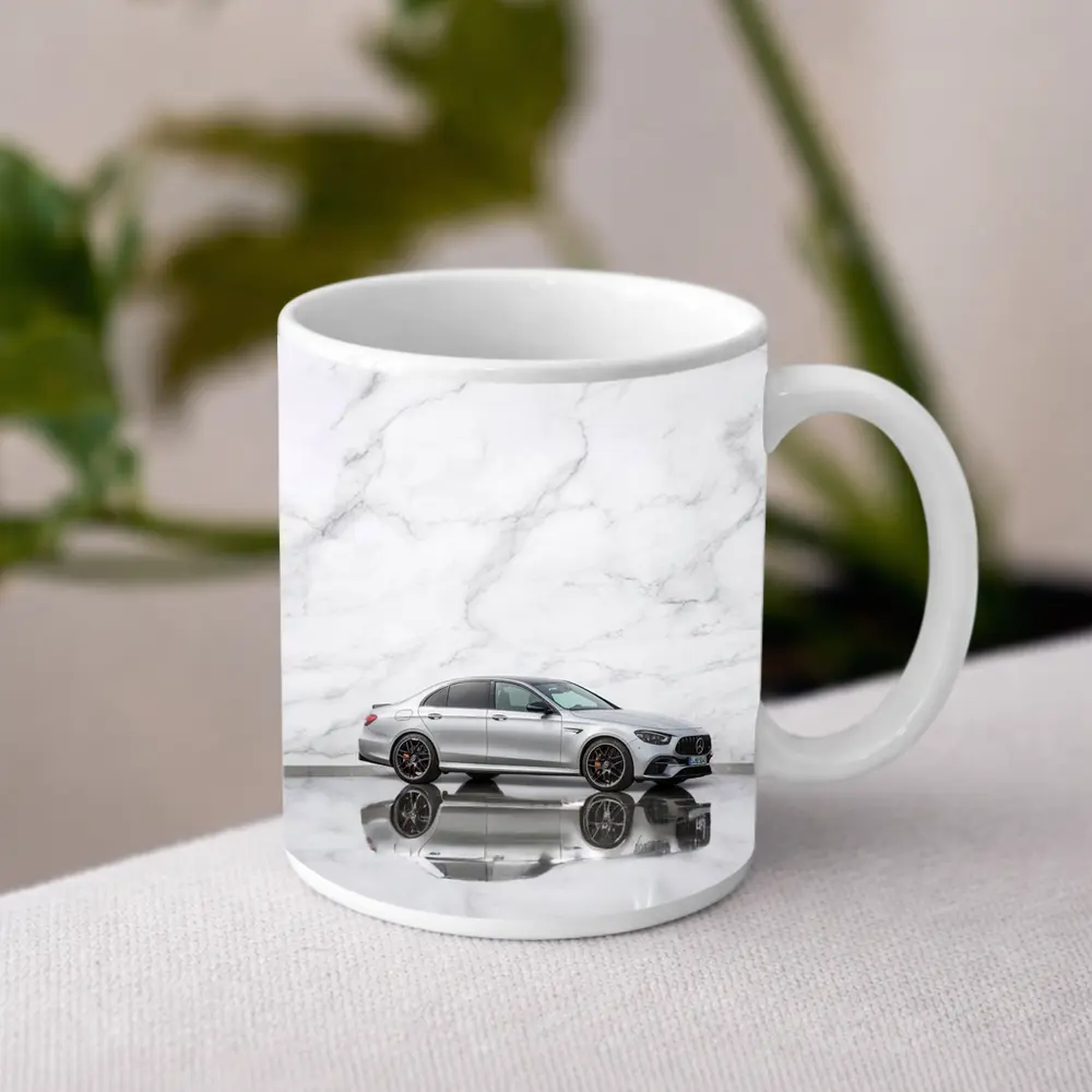 Mercedes AMG E Class Silver Marble Background – Mugs