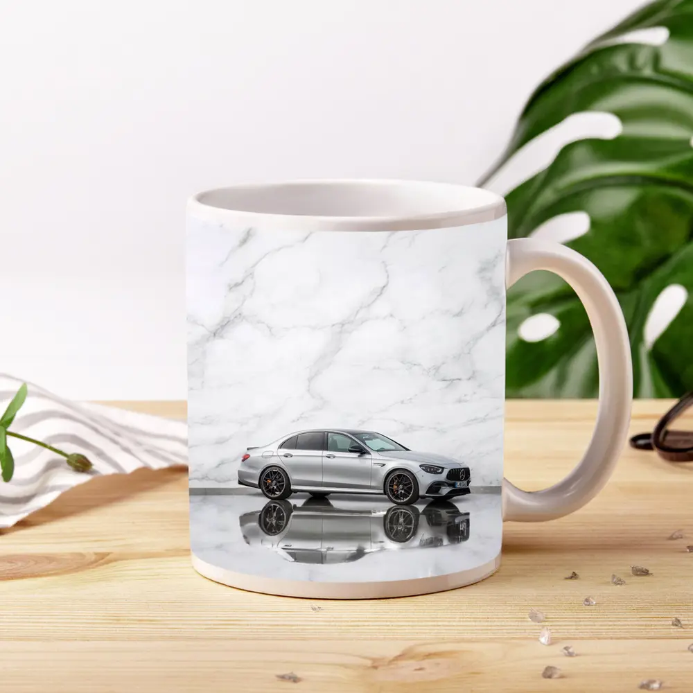 Mercedes AMG E Class Silver Marble Background – Mugs
