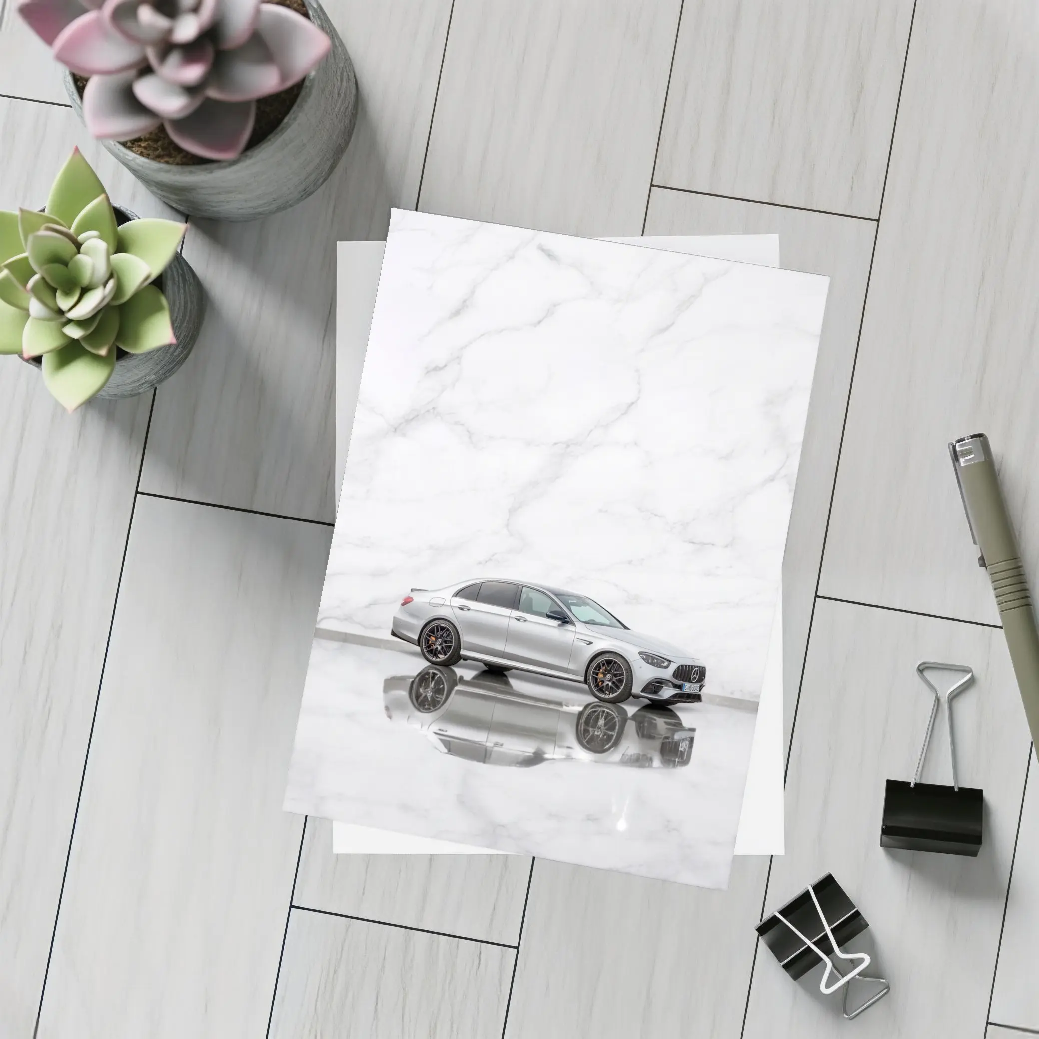 Mercedes AMG E Class Silver Marble Background – Postcards