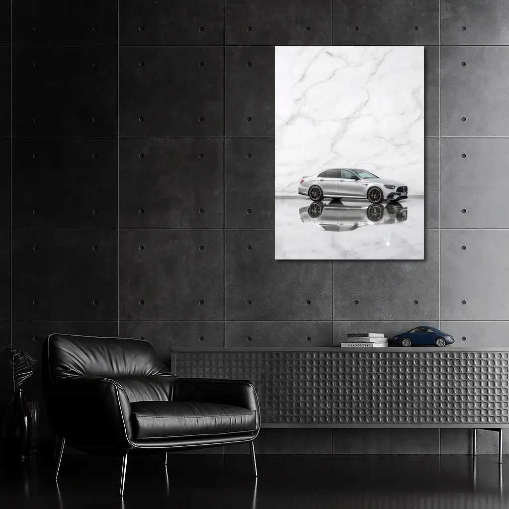 Mercedes AMG E Class Silver Marble Background – Wall Art