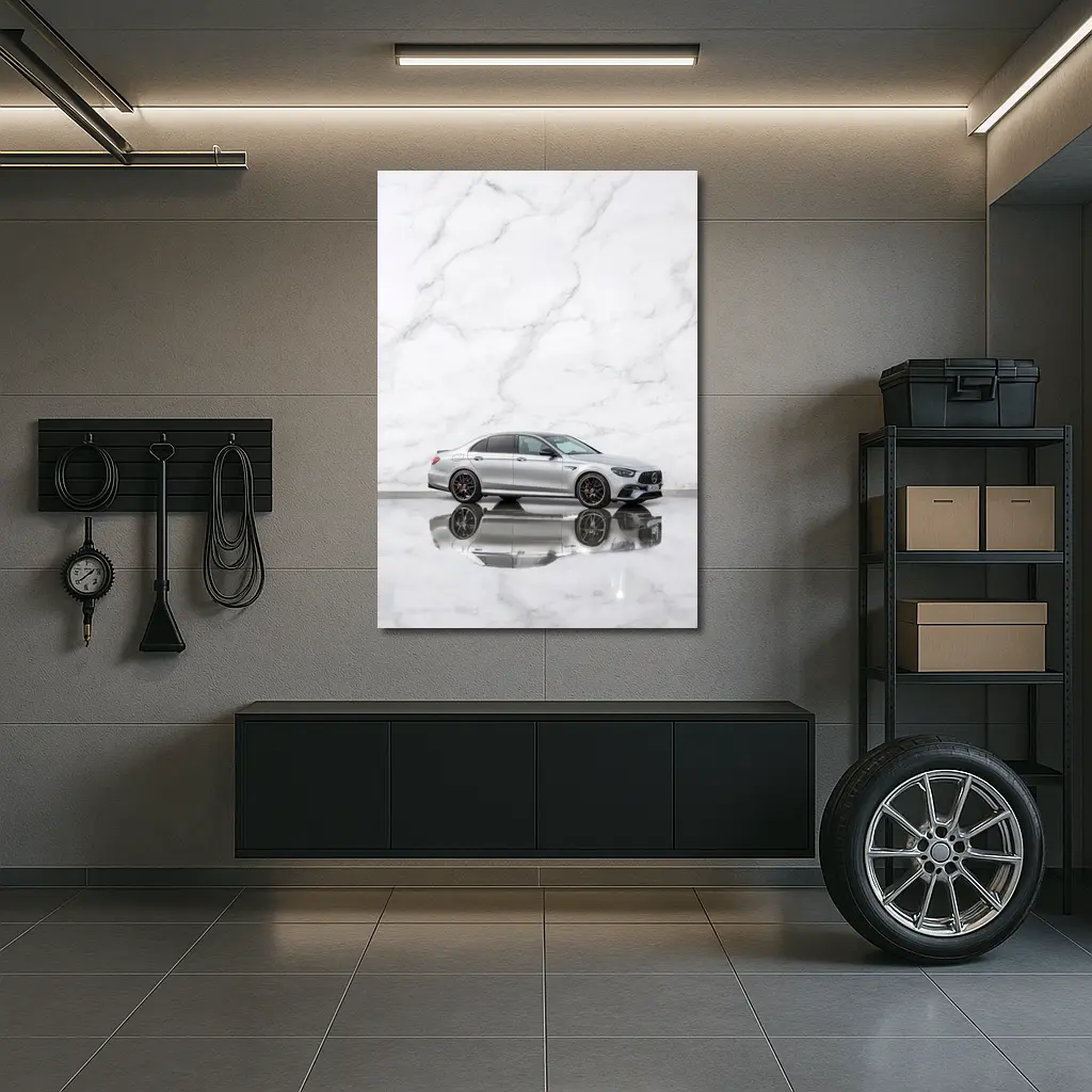 Mercedes AMG E Class Silver Marble Background – Wall Art