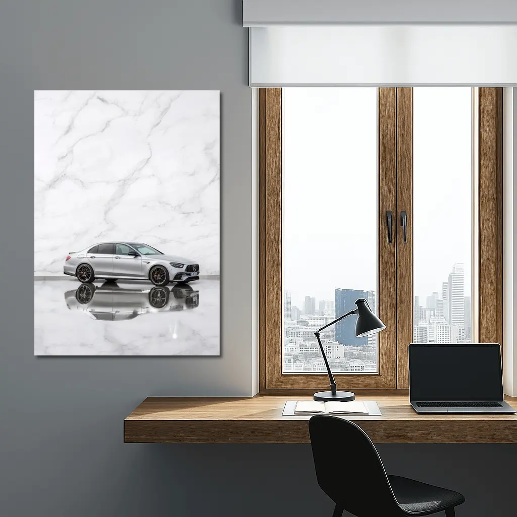 Mercedes AMG E Class Silver Marble Background – Wall Art