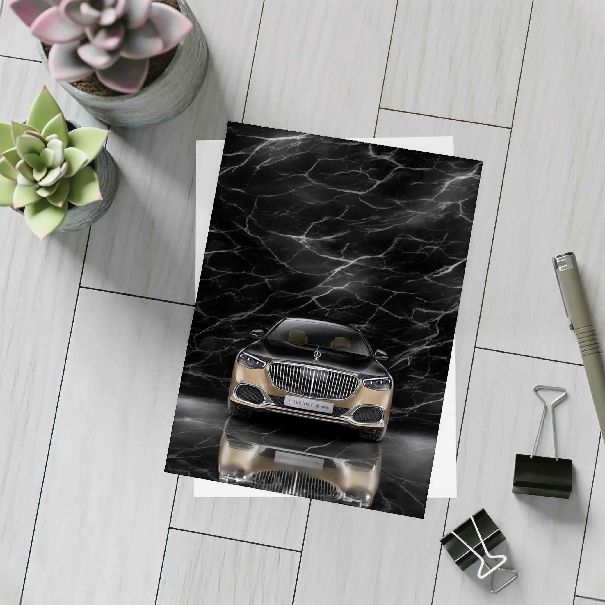 Mercedes Maybach S680 Black Marble Background – Postcards