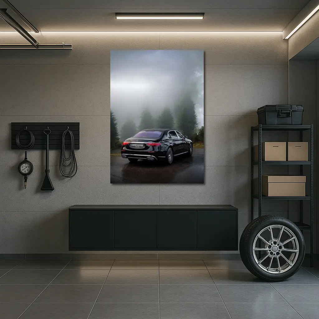 Mercedes Maybach S680 Black Misty Forest Road – Wall Art