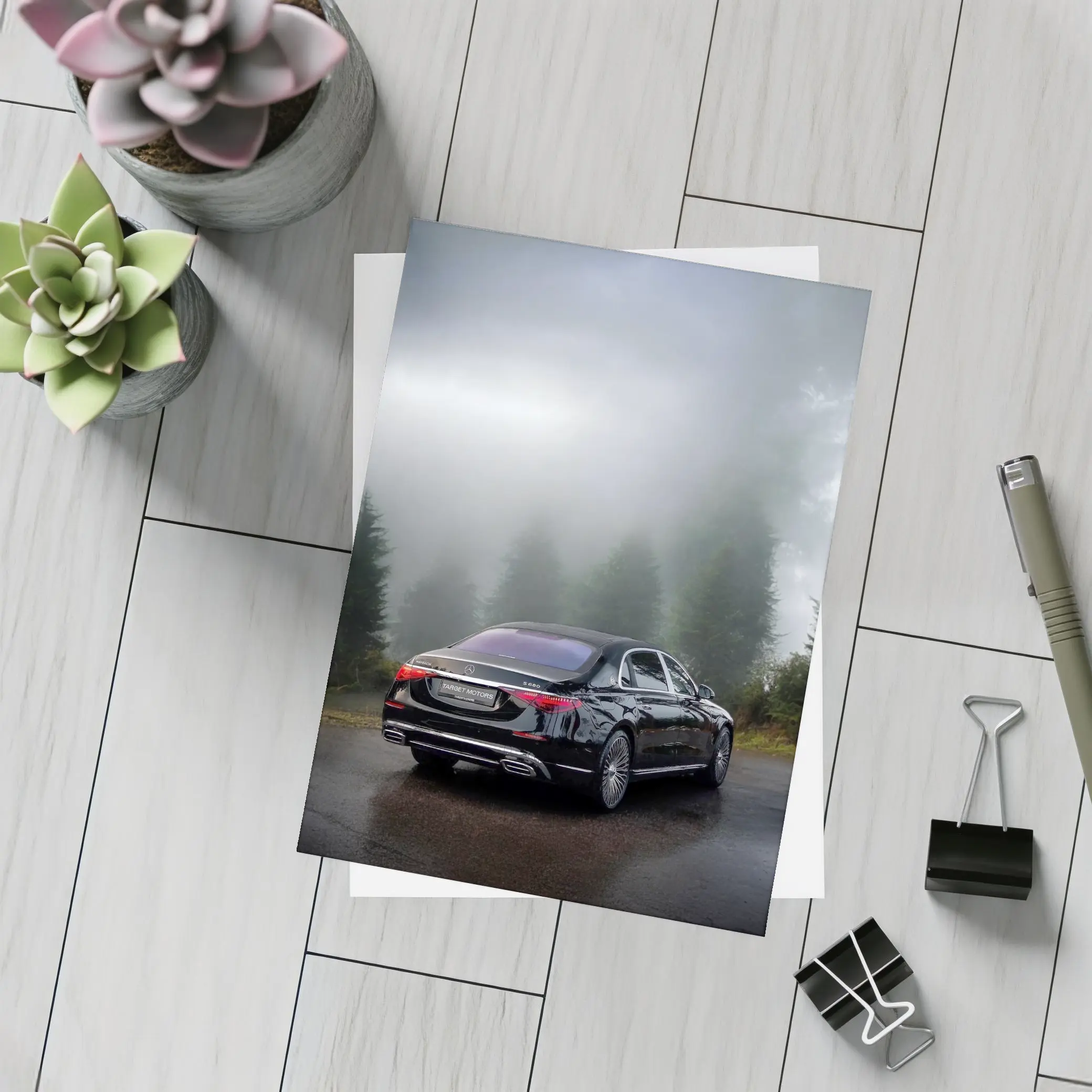 Mercedes Maybach S680 Black Misty Forest Road – Postcards