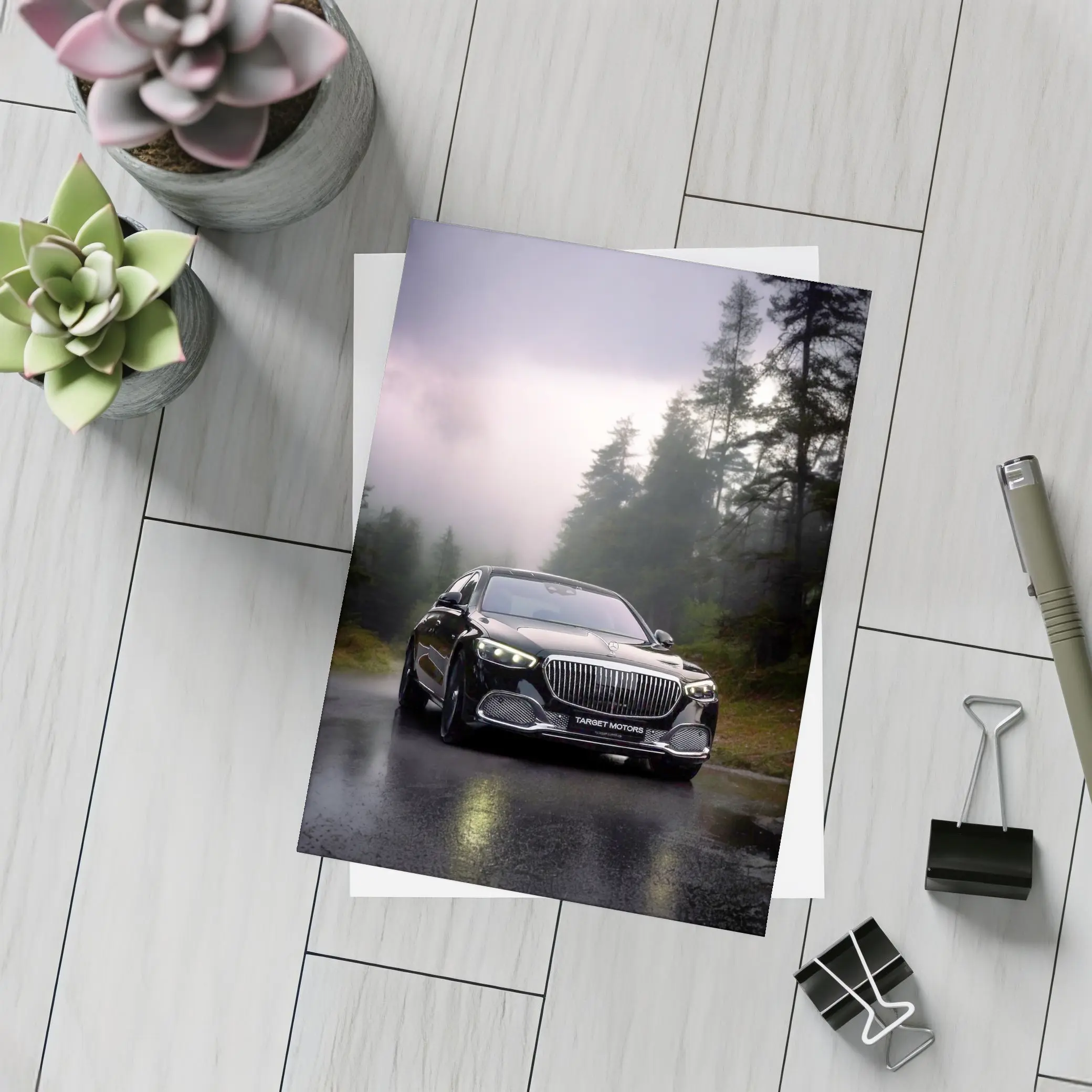 Mercedes Maybach S680 Black Rainy Forest Road – Postcards