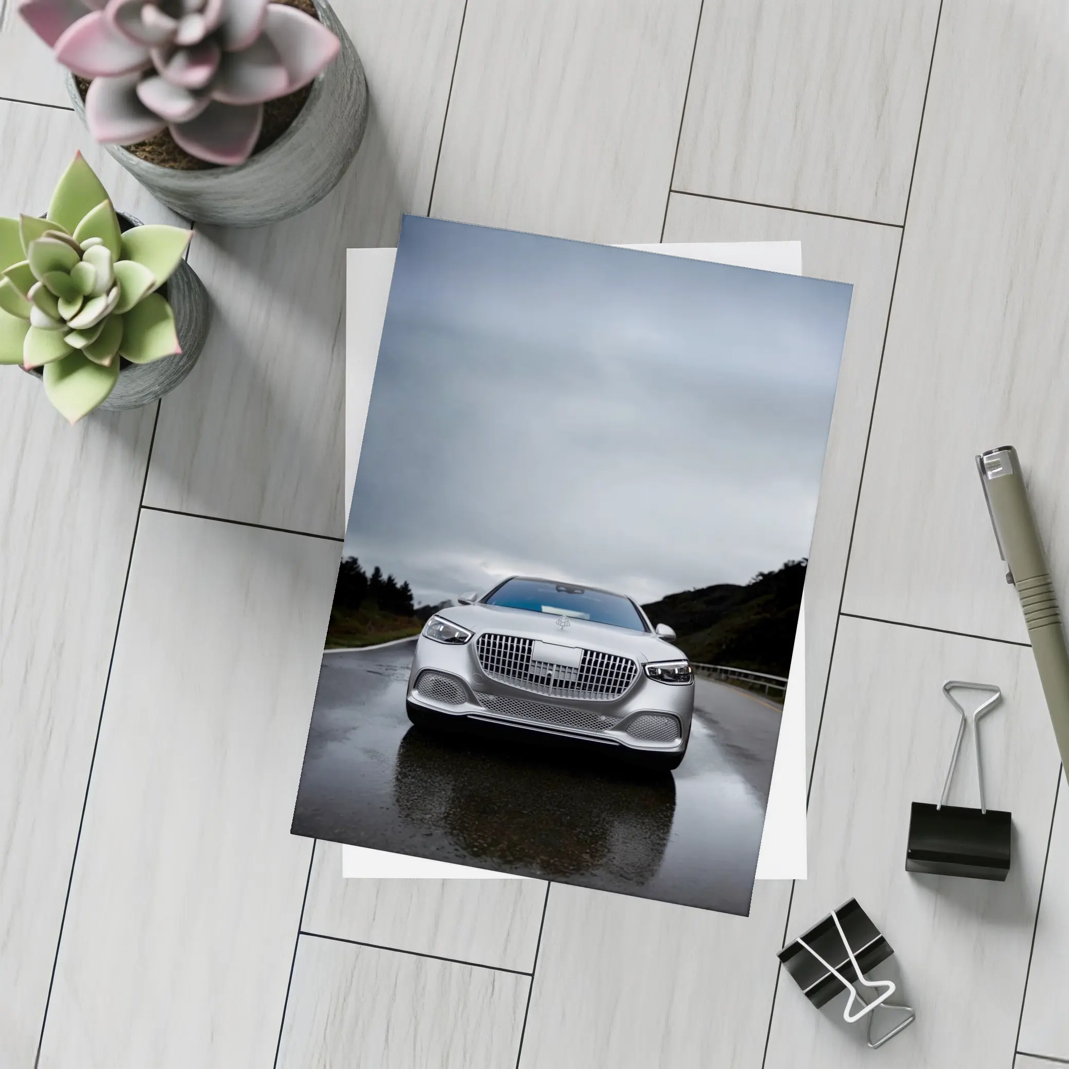 Mercedes Maybach S Class Wet Road Overcast – Postcards