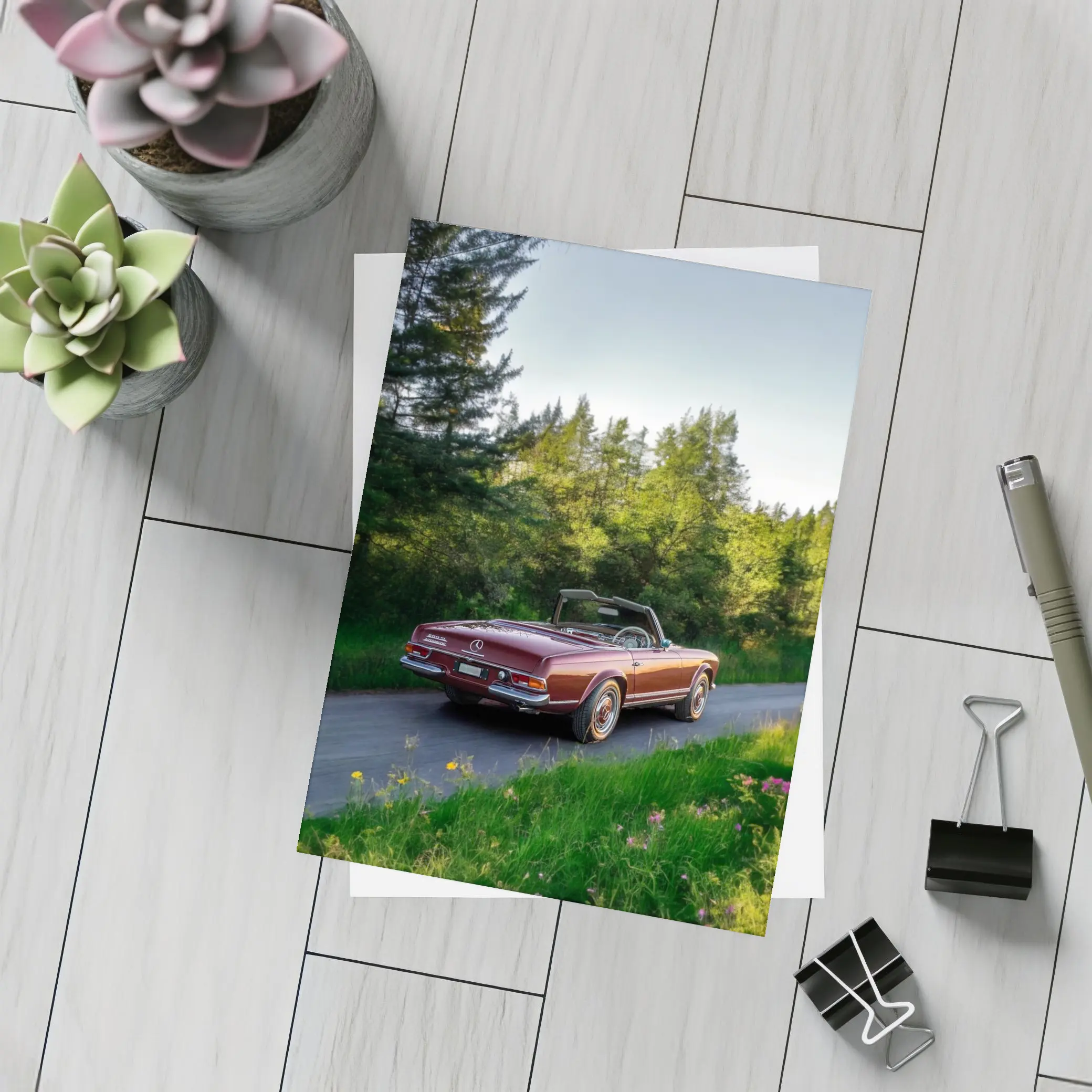Mercedes SL Classic Convertible Forest Road – Postcards